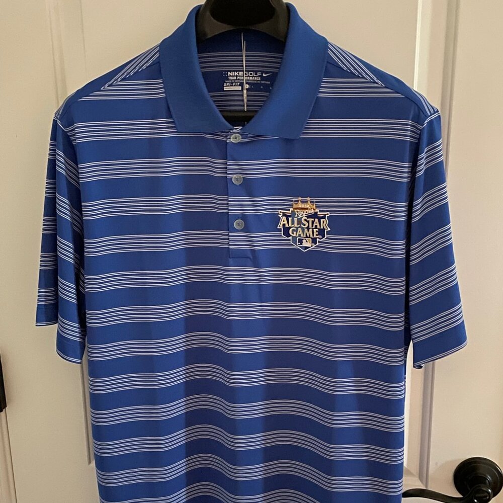 Nike Golf L Kansas City Royals All-Star TP Stripe Royal Blue/White SS Polo
